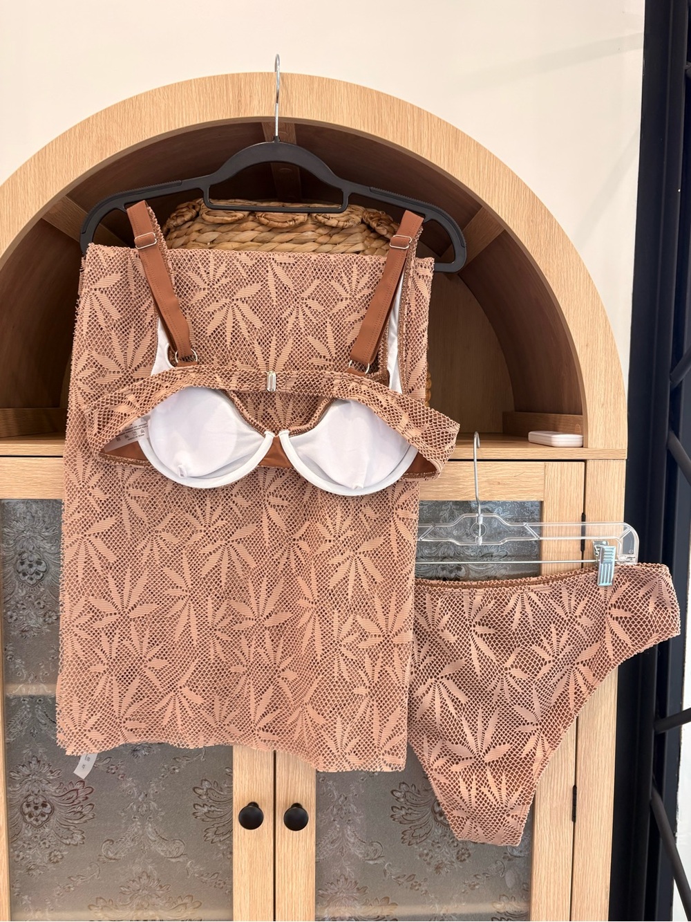 Never worn! Crochet Two-Piece Bikini Set in Warm Taupe - Picture 3 of 4